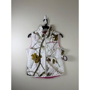 NWT Realtree Camo Puffer Vest Quilted Full Zip Pink Trim Women's M